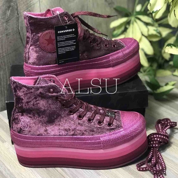 Converse& Miley Ctas Platform Velvet Dark Burgundy - Picture 6 of 8